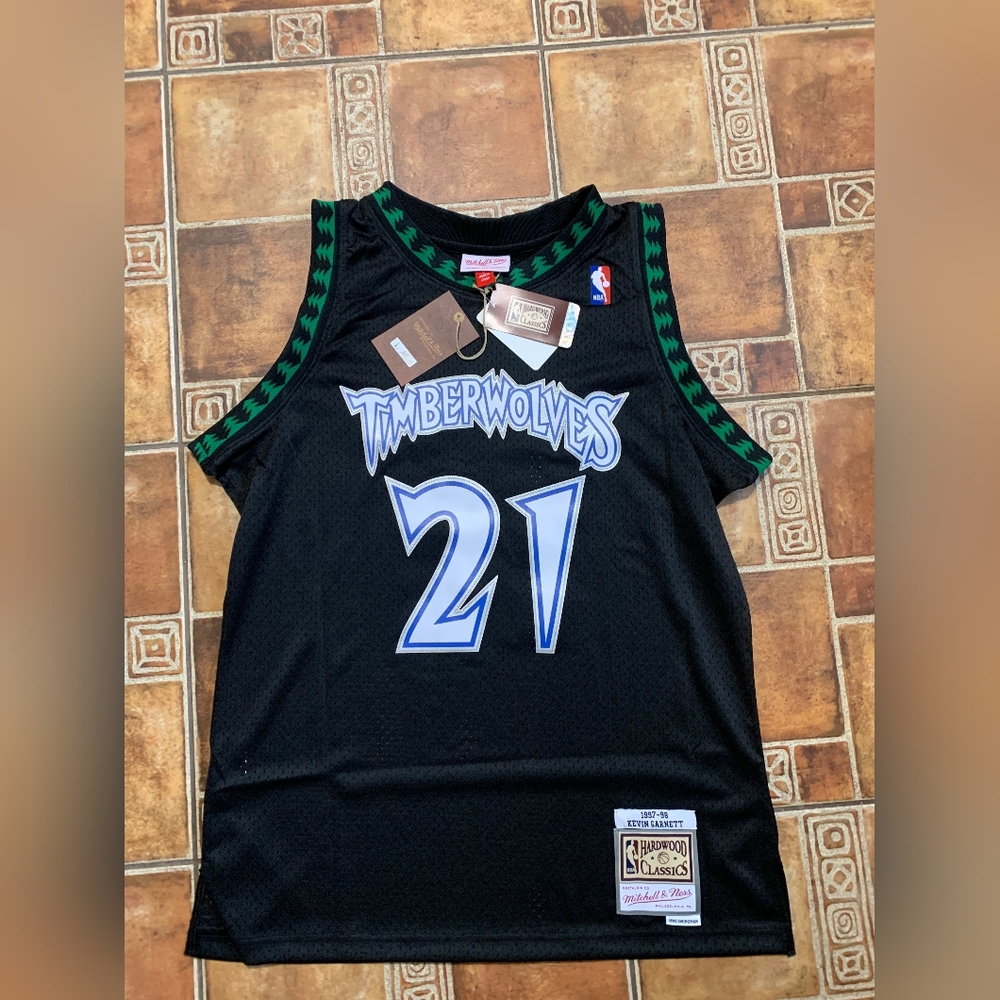 Mitchell & Ness Timberwolves Kevin Garnett #21 Black & Green Jersey
